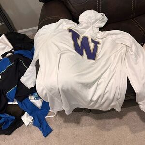 Adidas White Hoodie with Purple and Gold Logo